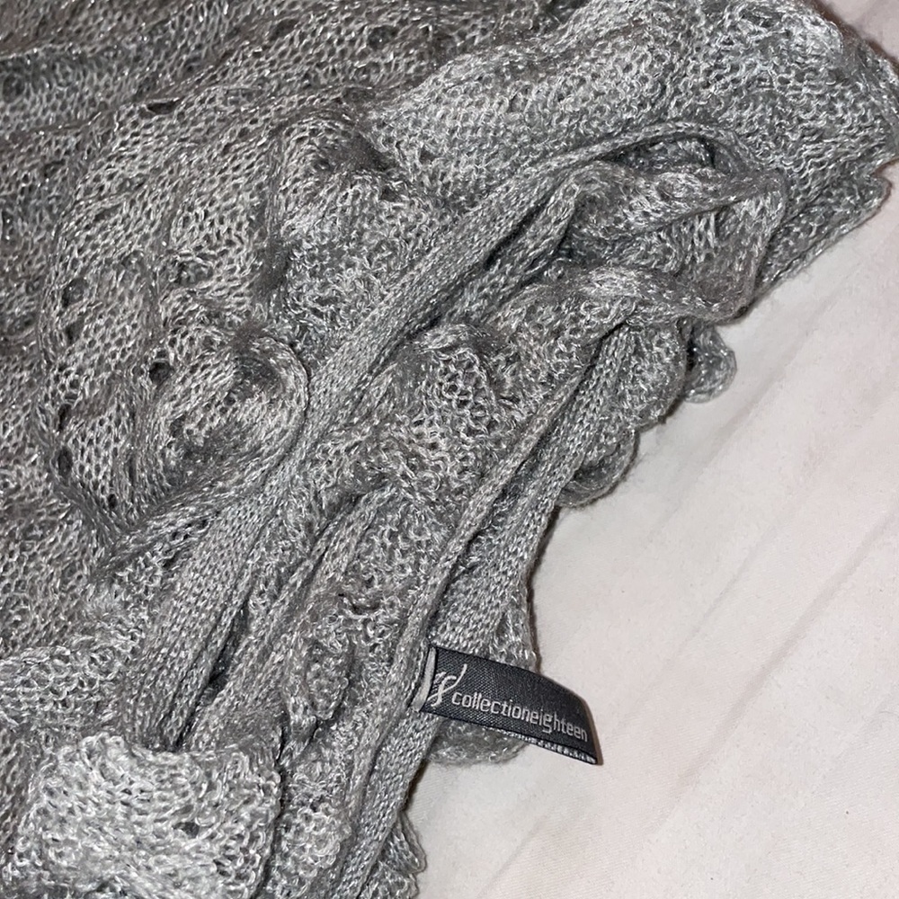 90 inch length Silver grey gray knit scarf ruffle shall wrap - Picture 6 of 6